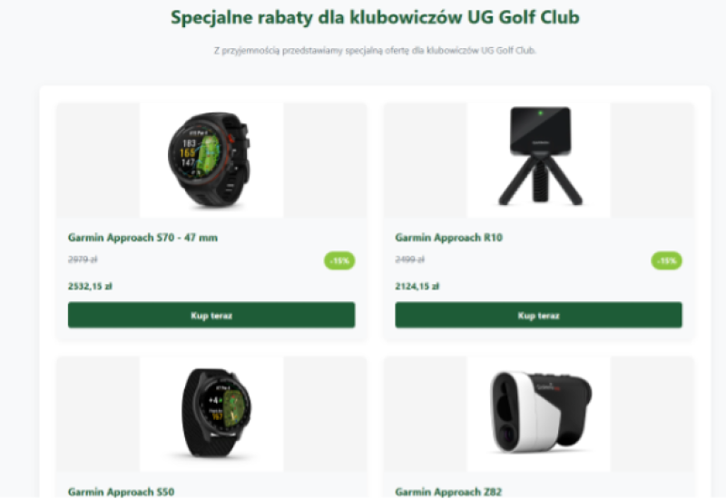 specjalne rabaty dla klubowiczów UG Golf Club